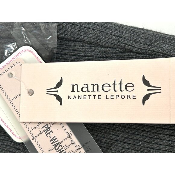 Nanette Lepore Sweater Dress S Black Grey Midi Ribbed Long Sleeve Button Down V- - Picture 7 of 14